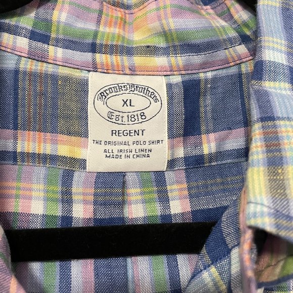 Brooks Brothers Plaid Button-Down Long Sleeve Shirt- Blue and Pink - Picture 4 of 4